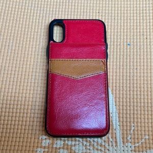 Red & beige IPhone XS case it has a flip up snap underneath to put CC/photo.